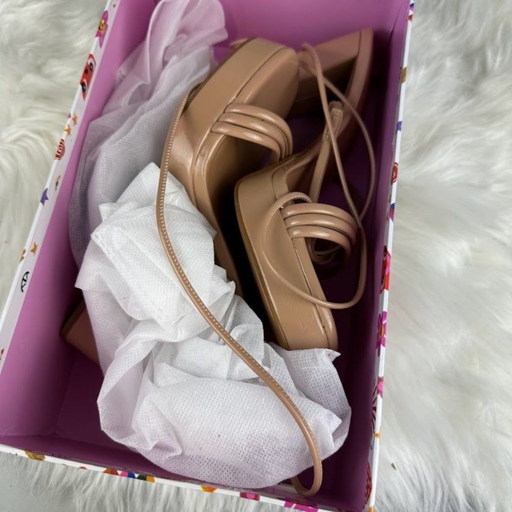 Jeffrey Campbell Presecco Sandal in Nude Crinkle Patent - Picture 2 of 6